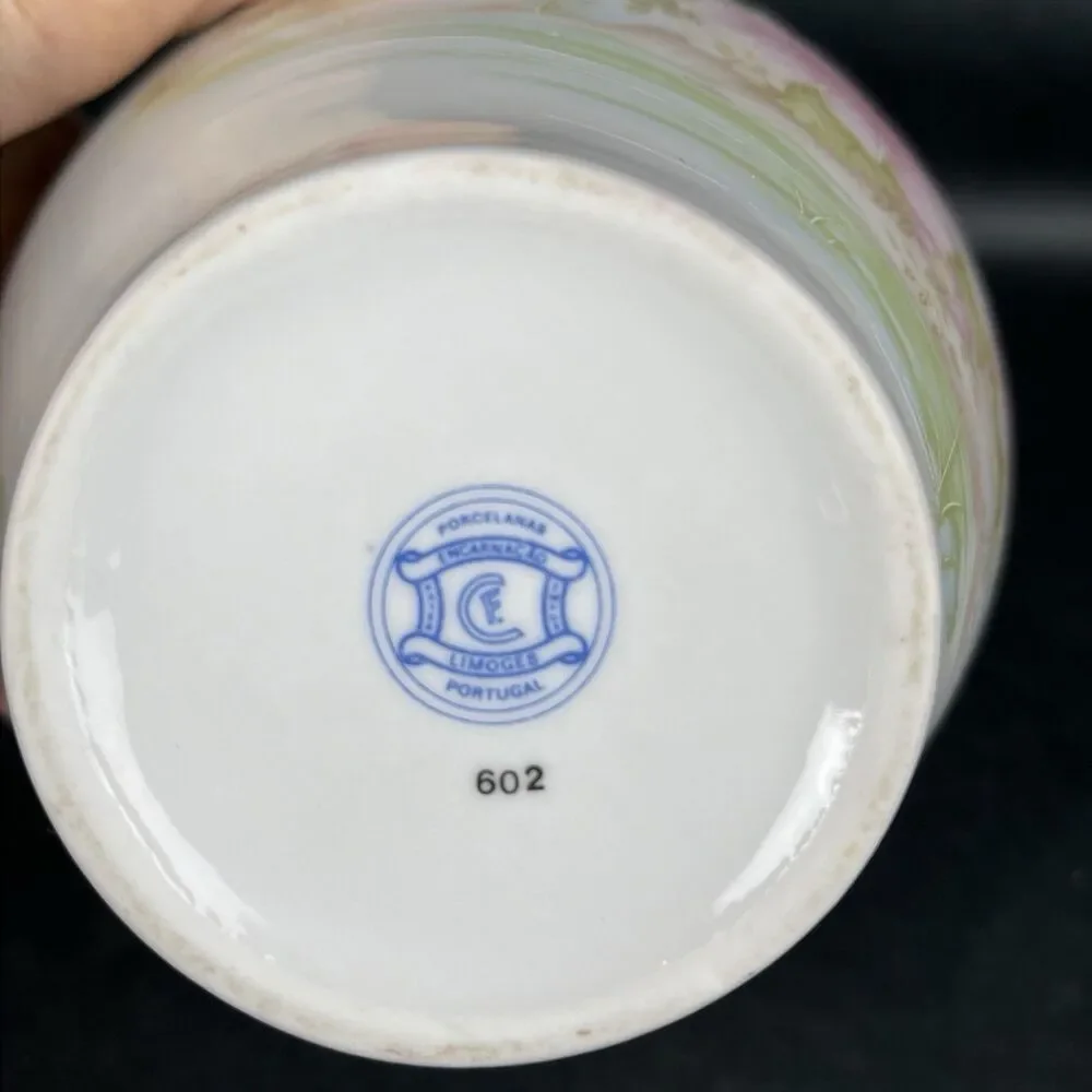 VTG Porcelanas Encarnacao Limoges Portugal Floral Vase 6.5” No 602 Chinoiserie